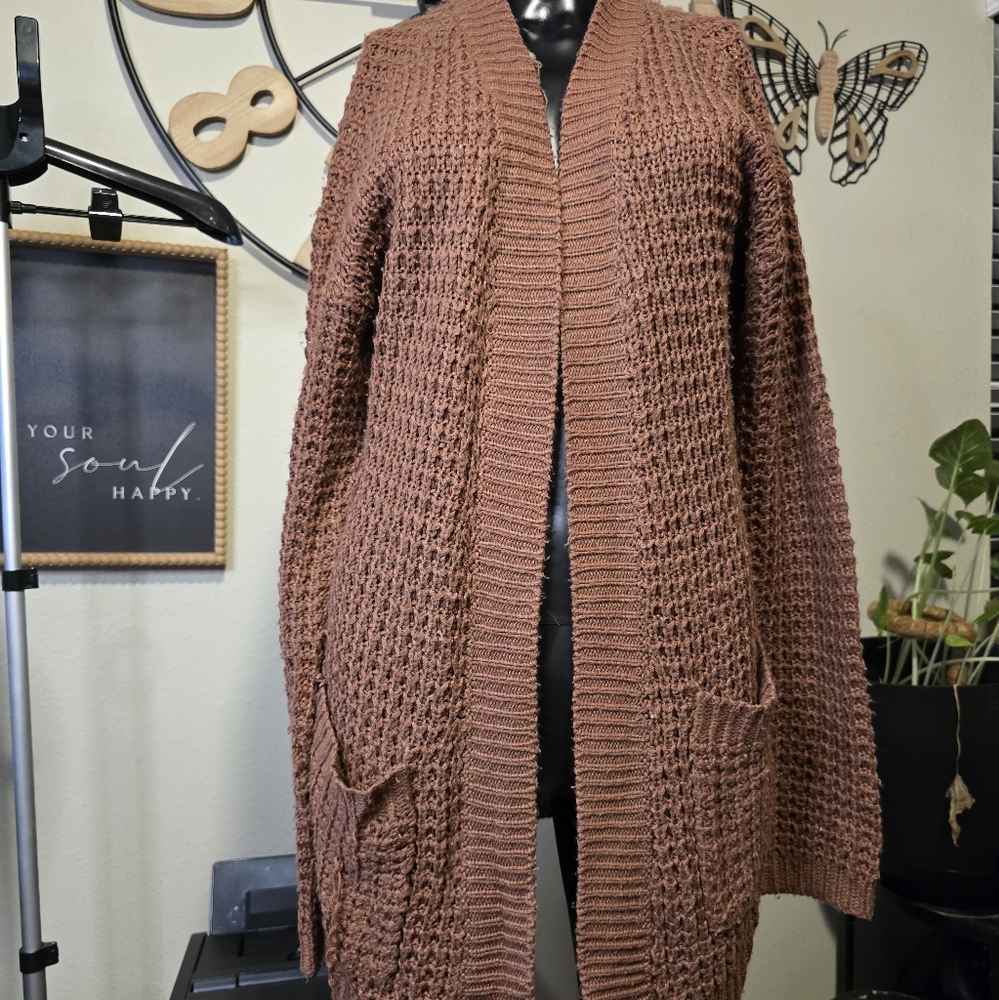 Allison Brittney Knit Cardigan | Rust Brown | Size Large | Cozy Open Front